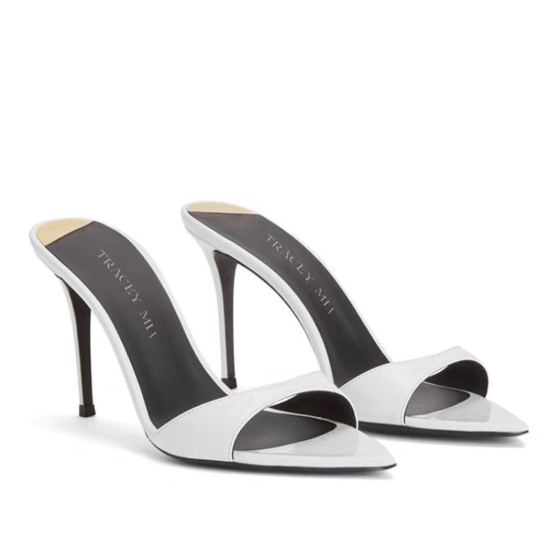 Летние женские туфли на высоком каблуке, сексуальные босоножки на высоком каблуке с острым носком, модные шлепанцы на тонком высоком каблуке для женщин, шлепанцы-мюли с открытым носком