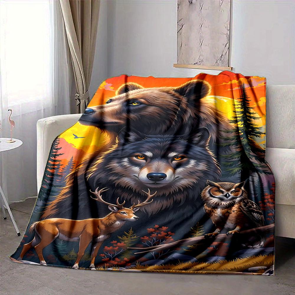 1pc Wildlife Nature Artwork Blanket Lightweight Flannel Blanket Throw Blanket For Sofa, Bed, Travel, Camping, Livingroom, Couch, Chair, And Bed yy2509