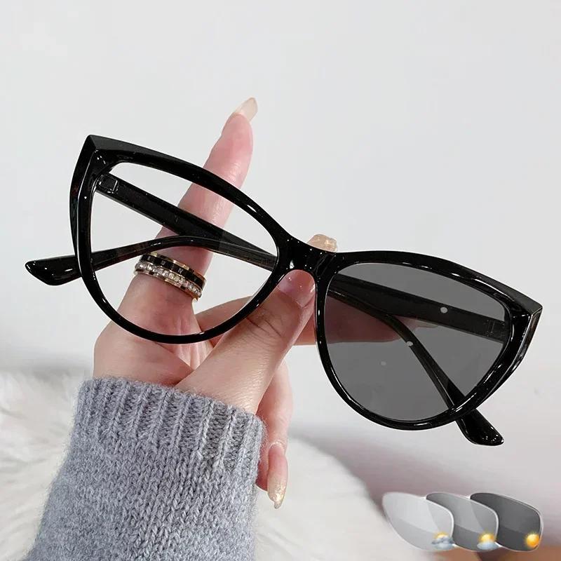 Ladies Cat Eye Finished Photochromic Myopia Glasses Vintage Men's Outdoor Color Changing Minus Sunglasses Diopter 0-1.0-1.5-4.0