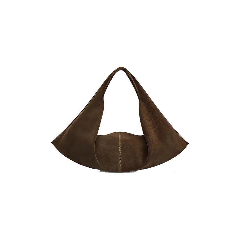 JIAERDI Vintage Brown Matte Triangle Handbag Women Suede Large Capacity Wristlet Bag Ladies Fashion Lightweight Versatile Purse