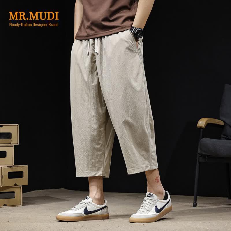 Мужские повседневные укороченные брюки MR.MUDI из смесовой льняной ткани на кулиске