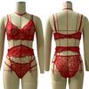 1 Set Sexy Bra Panties Garter Set Hollow Out See-through Lace Multi Strap High Waist Chain Decor Fishnet Elastic Thin Halter Neck Honeymoon
