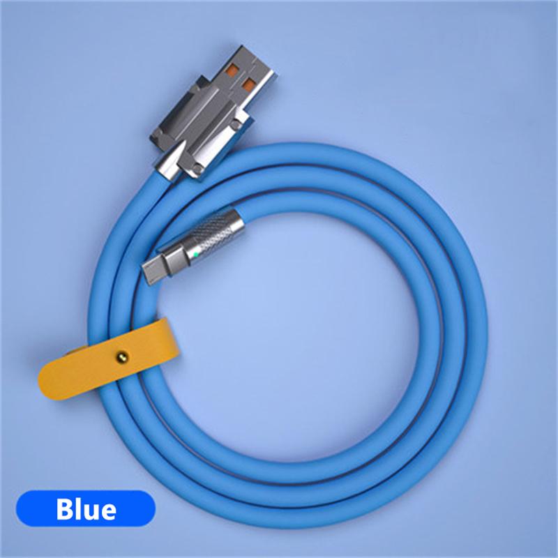 VAORLO Металлический USB-кабель для зарядки, кабель для быстрой зарядки и передачи данных для освещения Micro Type-C, силиконовый 120 Вт, быстрая зарядка с органайзером для кабеля