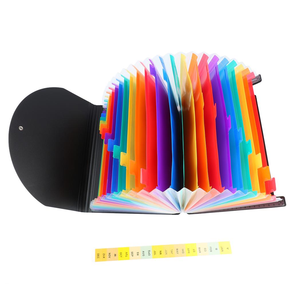 Expanding File Folder 24 Pockets A4 Size Colored Tabs Lables Quick Access Accordian File Bag for