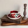 Light Luxury Retro Red Hibiscus Flower Coffee Cup Saucer High Sense Medieval Afternoon Tea Tea Cup Office Latte Cup