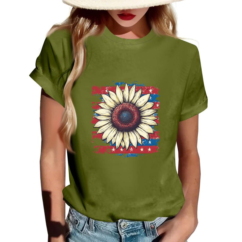 Women's Round Neck Printed Short-sleeved T-shirt Top