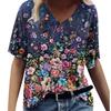 Летний топ с V-образным вырезом и 3D-цветочным принтом, модные повседневные женские футболки с короткими рукавами