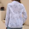 Women Cotton Linen Shirt Turn Down Collar Single Breasted Blouse White Yellow Blue Tops Long Sleeve Floral Printed Shirts