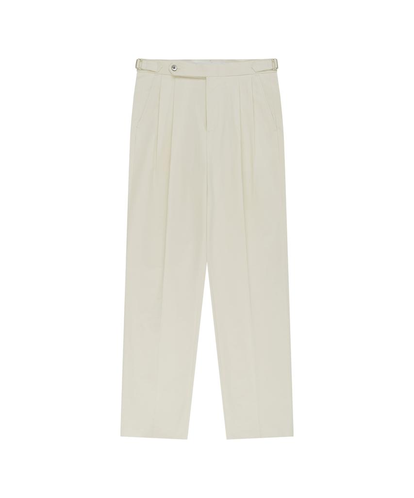 BELLIEF Essential Cotton Twill Adjust 2-Pleated Relaxed Chino (Ecru)