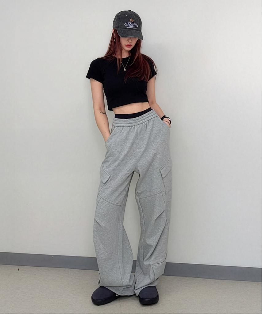 FDR Slant Pleats Multi Cargo Sweat Pants M.Gray