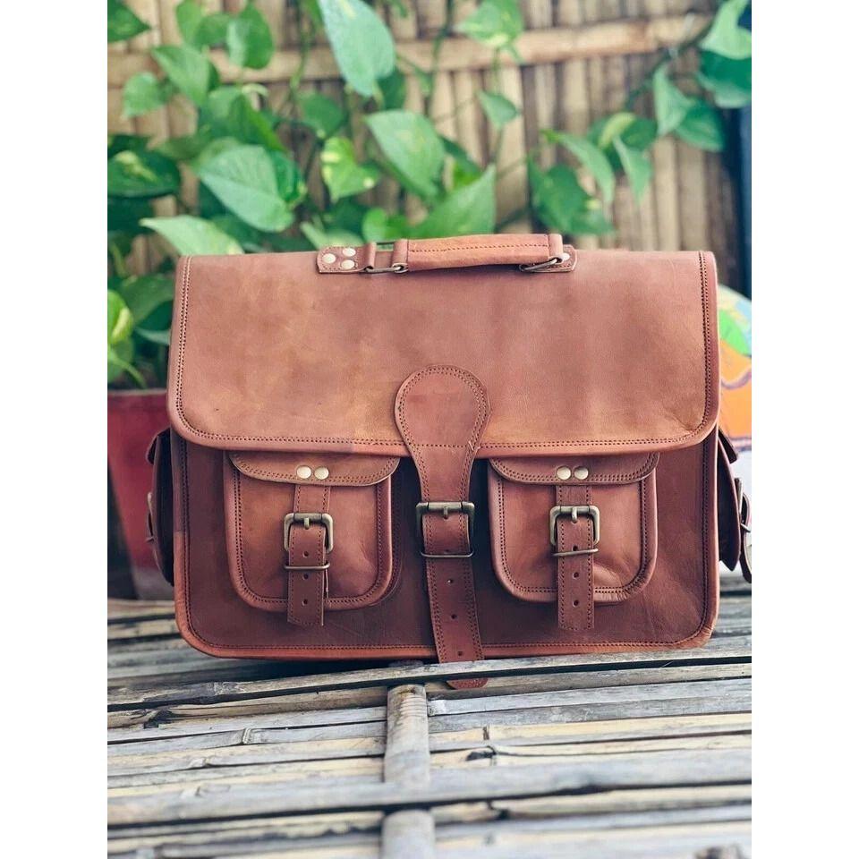 Роскошная кожаная винтажная сумка-мессенджер для ноутбука ручной работы