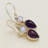 925 Sterling Silver Drop Earrings – Amethyst & Moonstone Dangle Gemstone Jewelry for Women