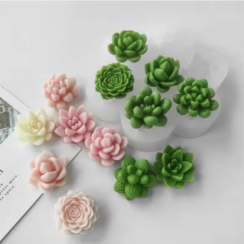 7pcs Mini Rose Flower Silicone Candle Mold 3D Succulent Cactus Flower Chocolate Fudge Pastry Baking Mold DIY Candle Soap Crafts