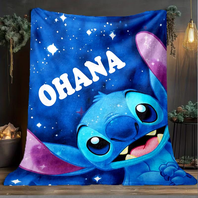 1PC Cartoon Sti-tch Printed Soft Flannel Blanket Throw for Adult Bedroom Living Room Sofa Camping Travel Fan gifts Christmas Gifts
