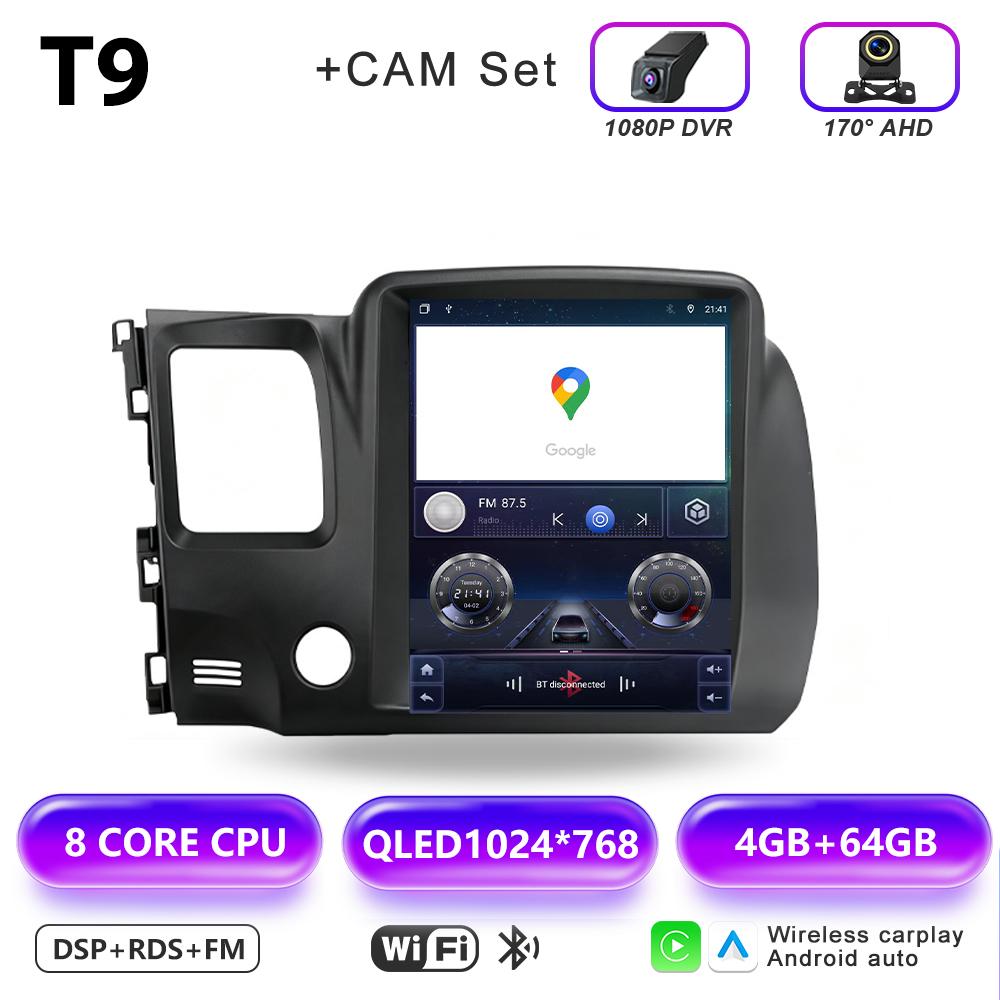Autoradio Android16 pour Honda Civic 8 2005 2006 2007 2008 2009 2010 2011 2012 Lecteur Multimédia Vidéo GPS Navigation Bluetooth