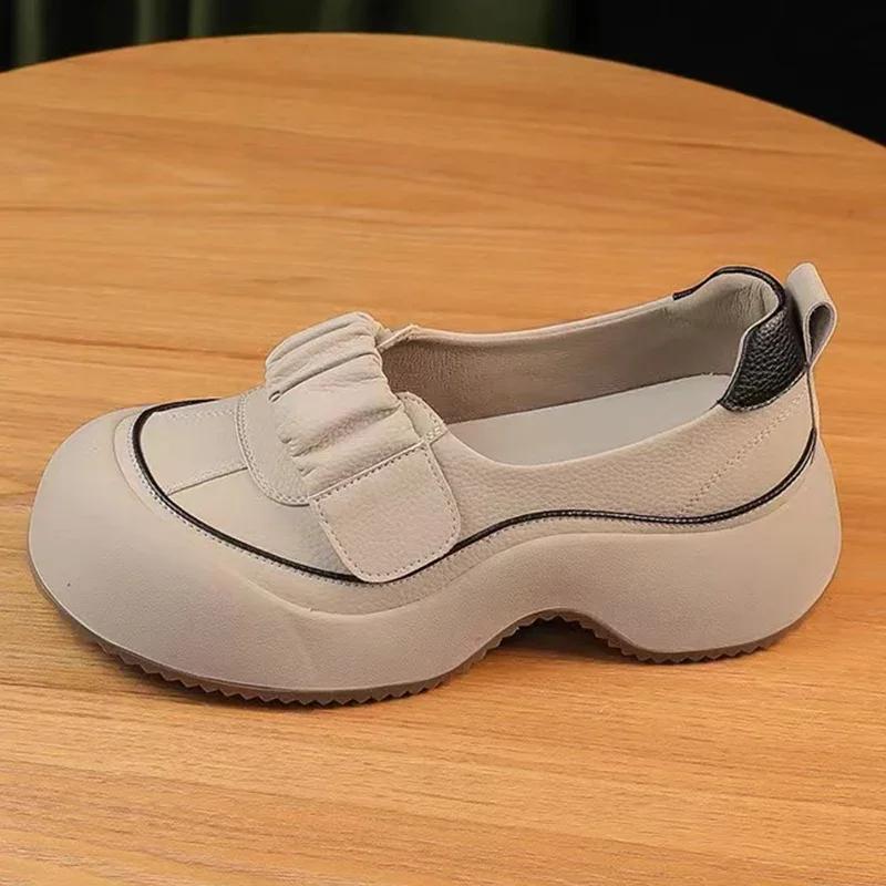 Женские туфли на платформе с неглубокой подошвой, дизайнерские туфли на среднем каблуке, повседневная обувь, осень 2024, новая спортивная обувь для ходьбы, женские туфли