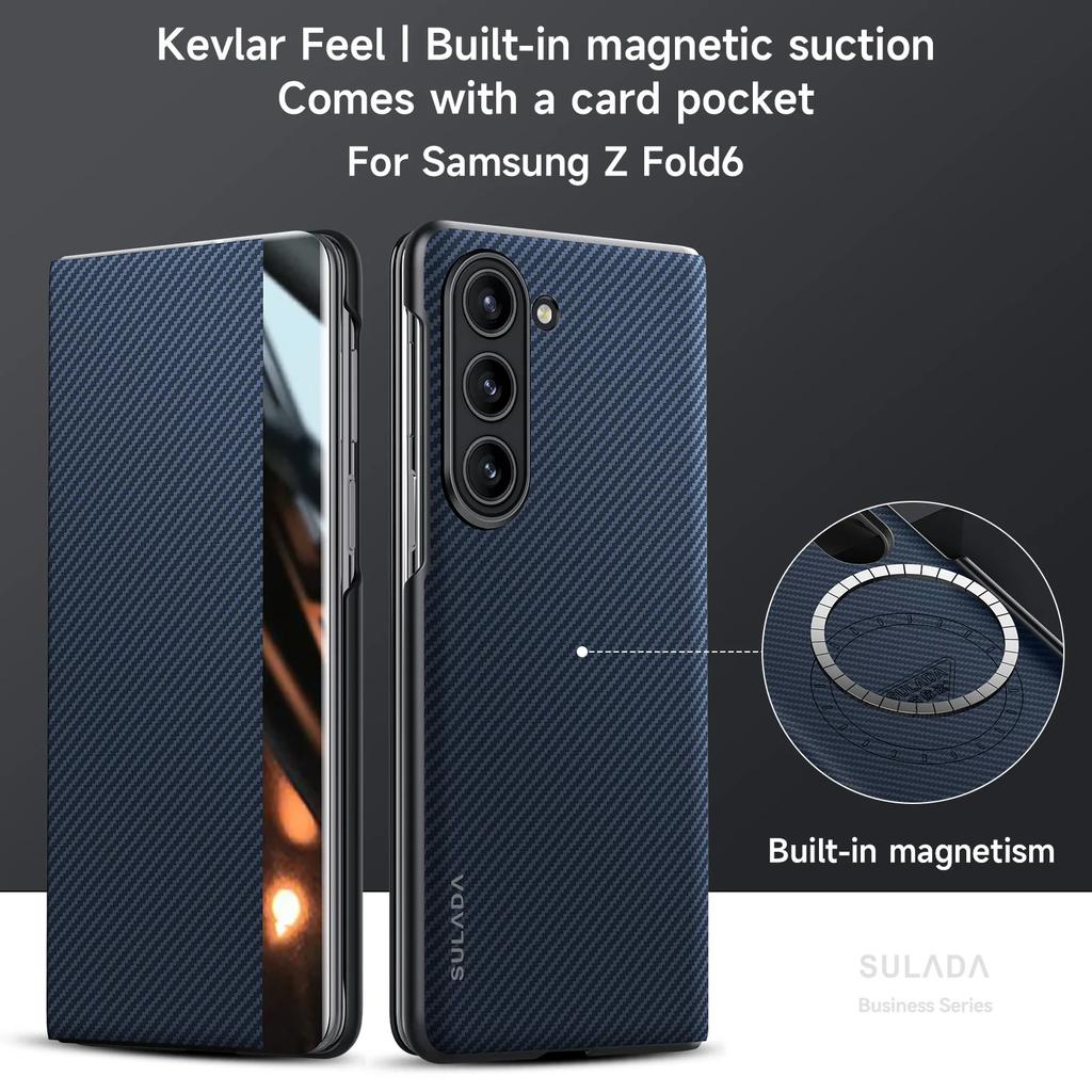 Luxury Carbon Fiber Pattern Phone Cover for Samsung Galaxy Z Fold 7 6 5 4 Case Built-in Magnetic with Card Slot Protection Cover