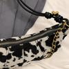 Versatile Cow Pattern Bag Women's New Fashion Trend Splicing Horn Bag Simple Canvas Messenger Bag CLE