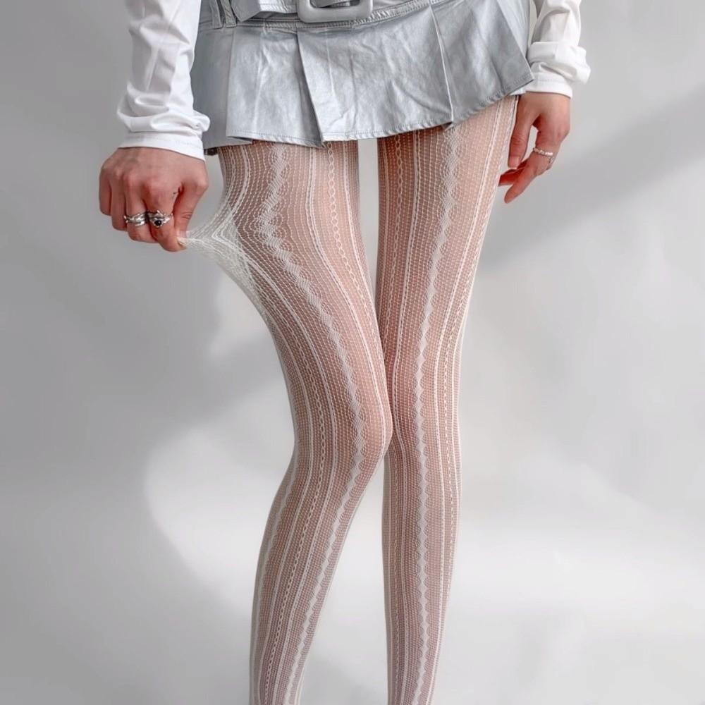 Sexy Hollowed Fishnet Pantyhose Elastic Breathable Mesh Stockings Striped Fishnet Stockings JK Style