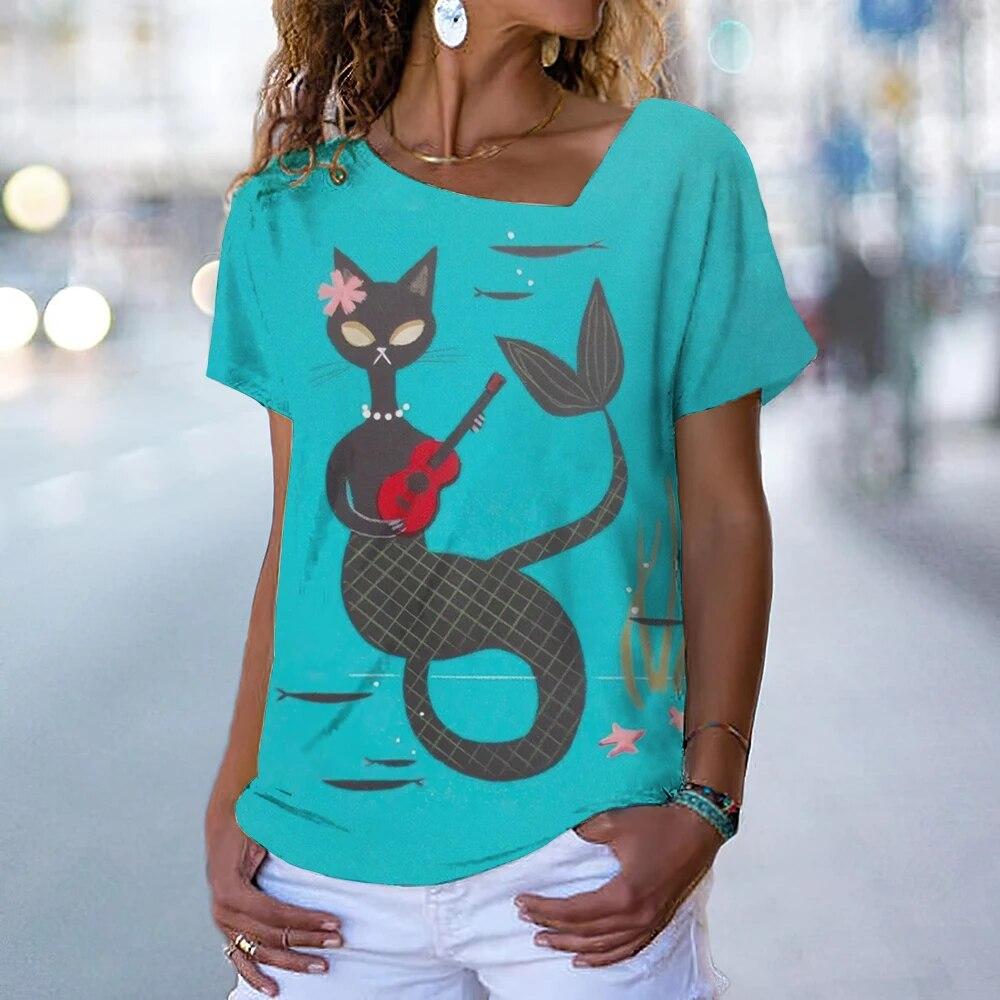 Винтажная футболка с котенком, женская футболка с рисунком кота в стиле аниме, блузка с v-образным вырезом, летняя одежда большого размера с коротким рукавом, женская одежда в стиле Харадзюку, повседневная уличная одежда