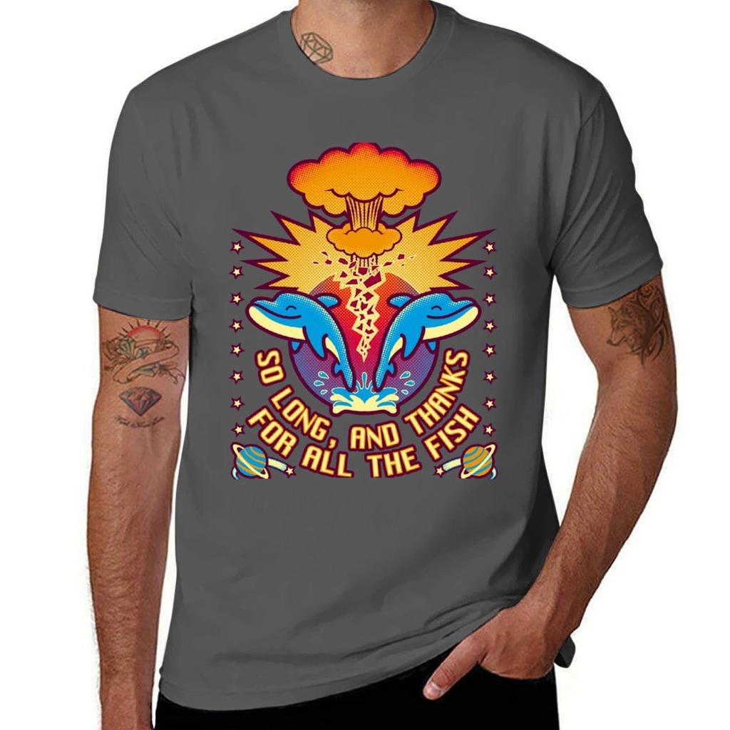 Thanks far all fish TShirt Vintage Print Crew Neck Tee