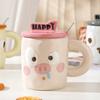 Simple Home Use Set of Ceramic Cups with Lid Spoon with High Appearance Cartoon Animal Expression Mug Office Breakfast Water Cup