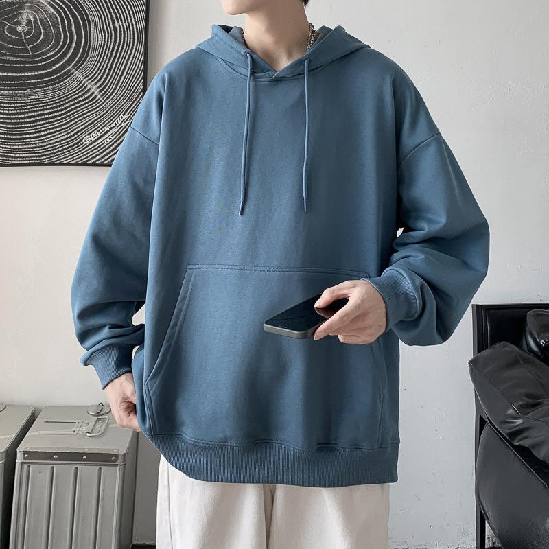 Весна Осень Повседневная толстовка с капюшоном Удобная толстовка с капюшоном Мужская свободная толстовка с однотонным пуловером Молодежная спортивная толстовка