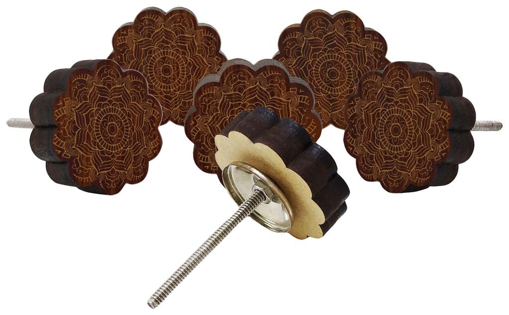 IBA Indianbeautifulart Коричневые ручки с гравировкой Набор из 10 деревянных дверных ручек для шкафа Ящик