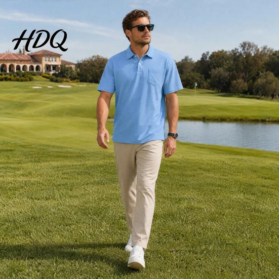 Men T-shirt with Buttons Golf Shirt Short Sleeve Collared T-Shirt Summer Tee