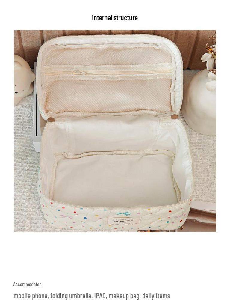 Large Quilted Cotton Handbag: Multipurpose Makeup, Toiletry & Electronics Organizer