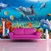 Underwater 3d Mural Dolphin Fish Wall Paper Aquarium Wall Mural Kids' Bedding Room Background Wallpaper Room Decor