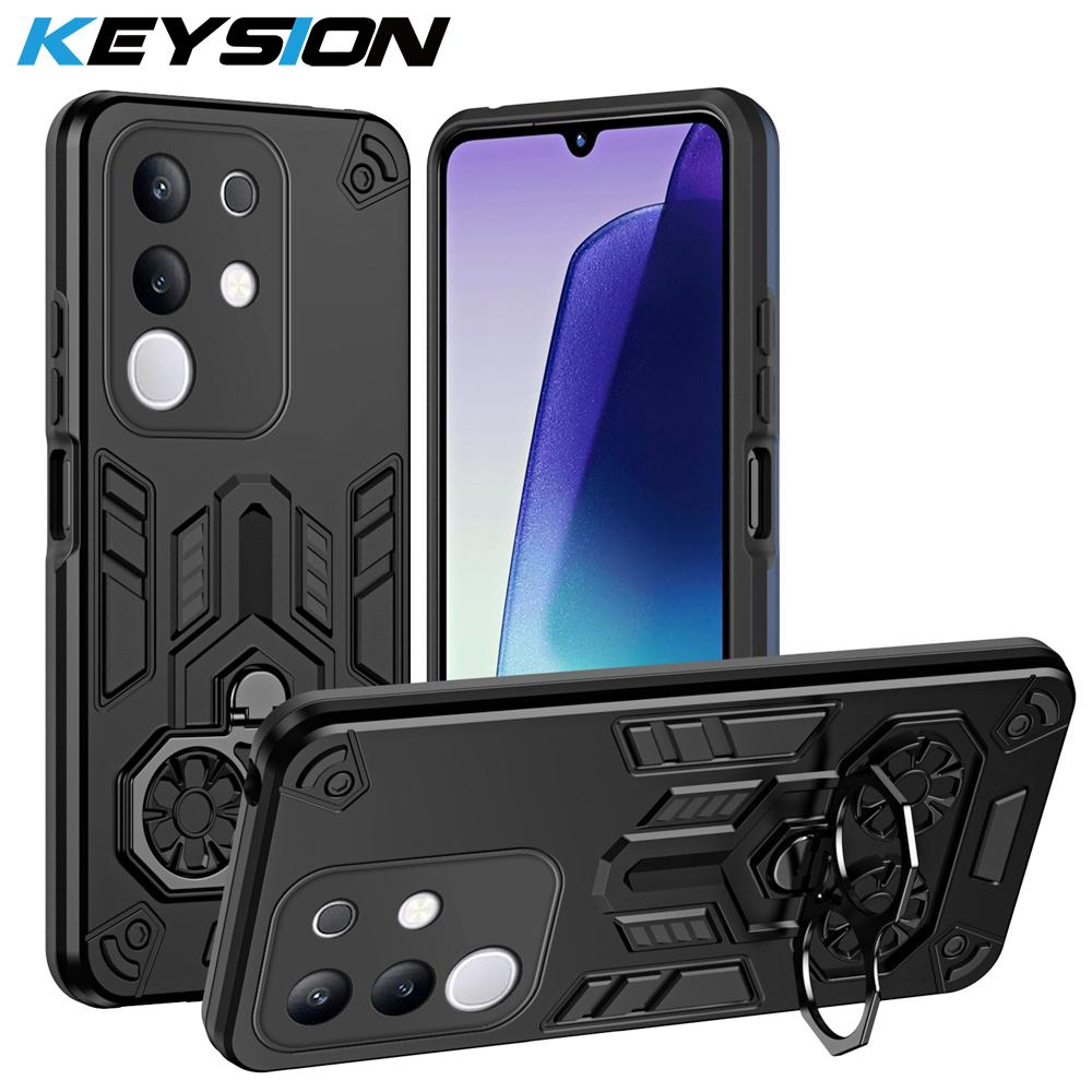 KEYSION Противоударный бронированный чехол для VIVO Y29 4G Мягкий силикон+ПК Металлическая кольцевая подставка Задняя крышка для телефона для IQOO Z10X 5G