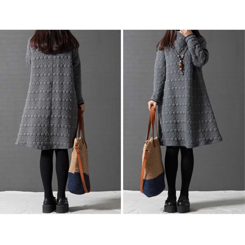 Spring and Autumn New Large Size Loose Women's Clothing High Neck Padded Cotton Thickened Bottom Long Sleeve Dress
