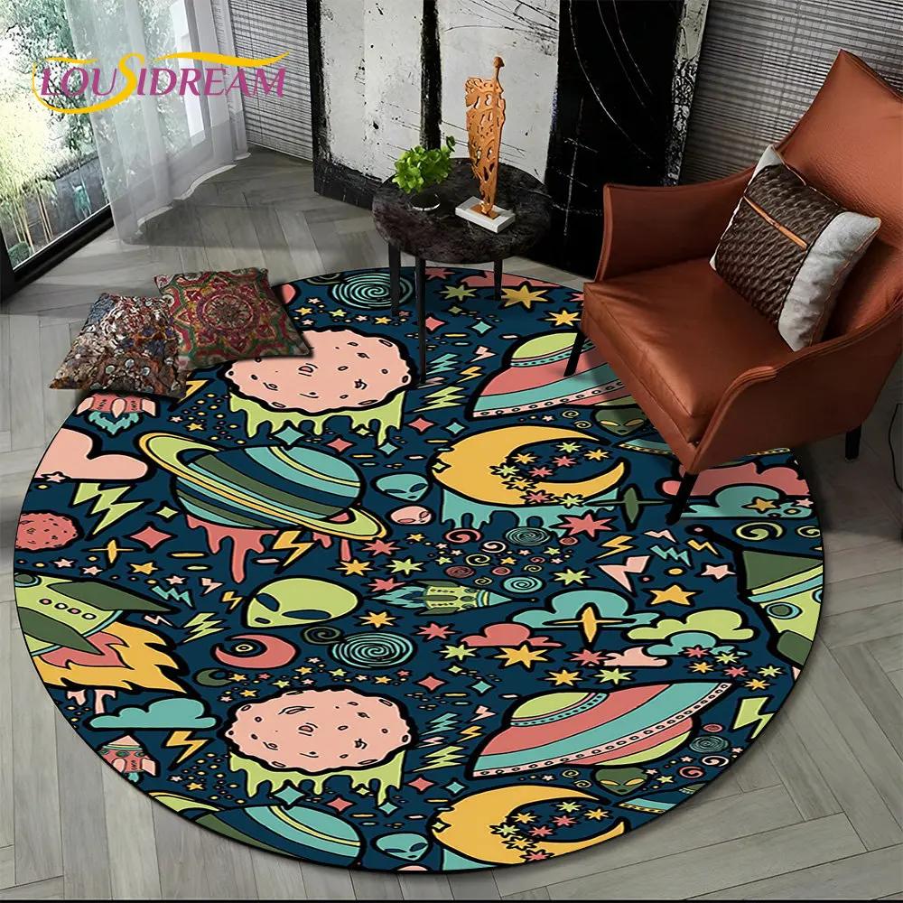 3D Космонавт Космический Мультяшный Круглый Ковер, Ковер для Гостиной Детской Спальни Дивана Игровой Комнаты, Нескользящий Коврик