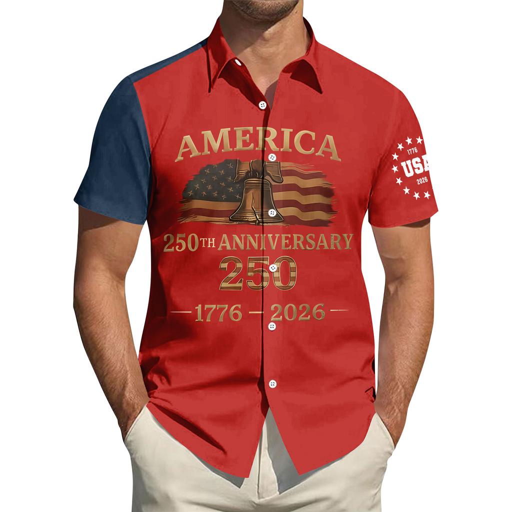 Men's Independence Day Printed Collared Top Men's Casual Sports Short-Sleeve Shirt