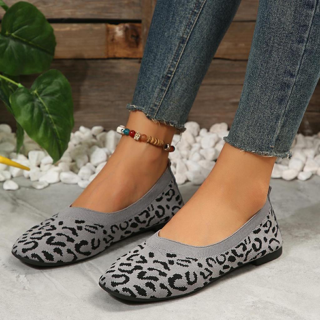 Fashion 2024 Leopard Print Flats Shoes Women Slip On Breathable Mesh Casual Sneaker Woman Comfort Non Slip Walking Shoes 43