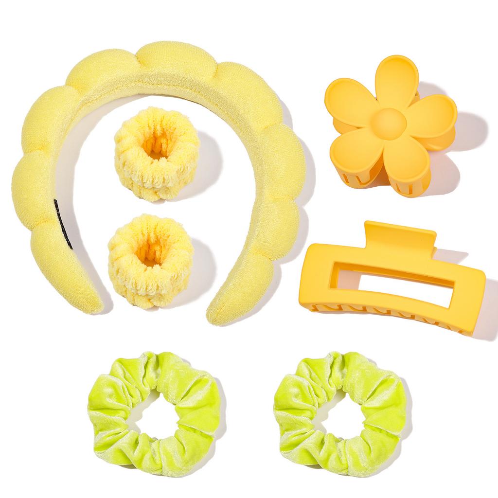 7Pcs Fashion Microfiber Washing Wristbands Scrunchies Puffy Headband Spa Bubble Headband for Washing Face Makeup Shower Skincare