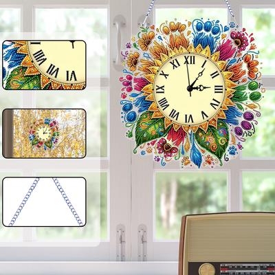 2D плоский DIY подсолнух неправильной формы сверление Алмазная живопись часы подвеска 5D настенные часы Арт поделка для украшения дома