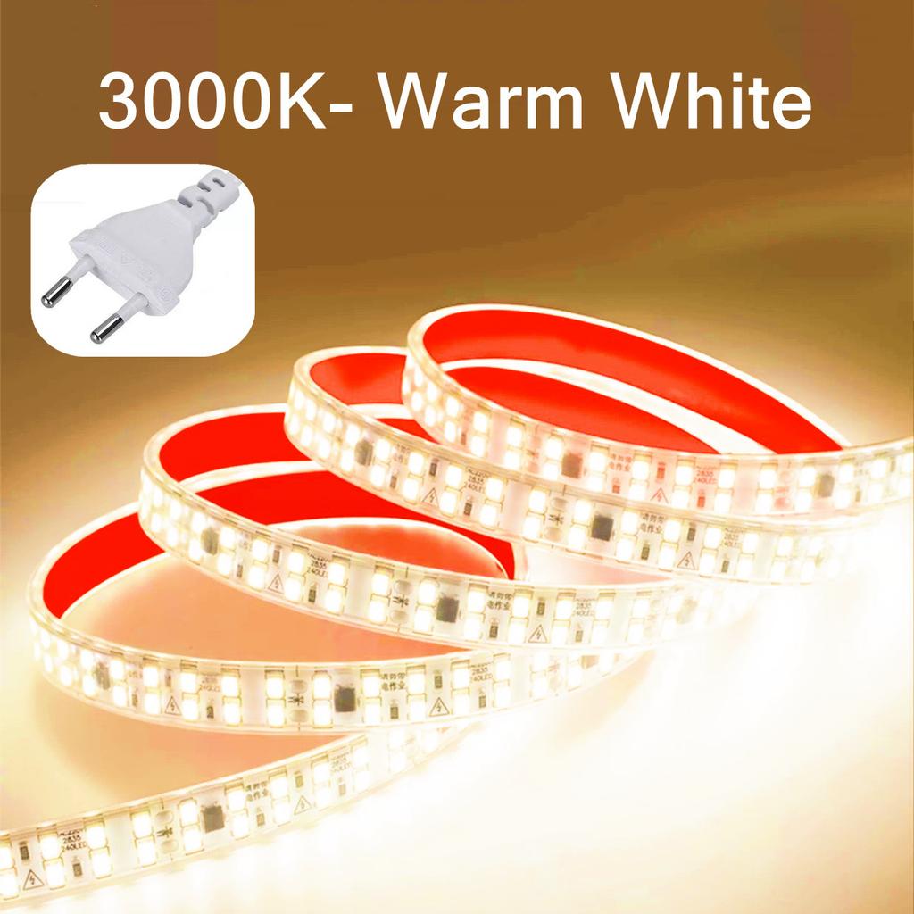 Светодиодная лента SMD 2835, ширина 12 мм, 240 светодиодов/м, AC220В, гибкая, разрезаемая, мягкое освещение, IP68, водонепроницаемая, теплый/нейтральный/белый свет, с EU вилкой
