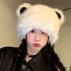 Imitation Fur Cute Bear Hat for Women Autumn and Winter Warm Ear Protection Cap Korean Style Plush Large Head Circumference Knitted Hat