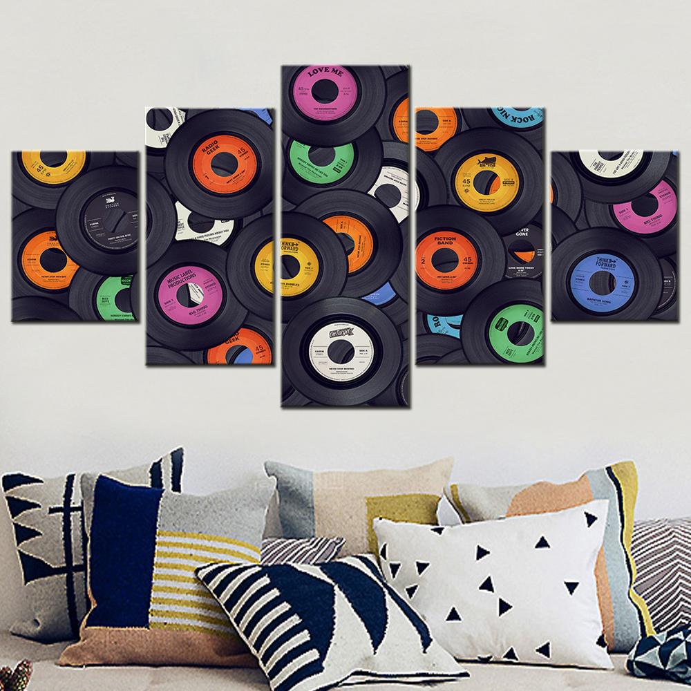 5 Piece Wall Art Canvas Prints Music Painting Disc Record Posters on the Wall Canvas Painting for Bedroom Vintage Home Decor