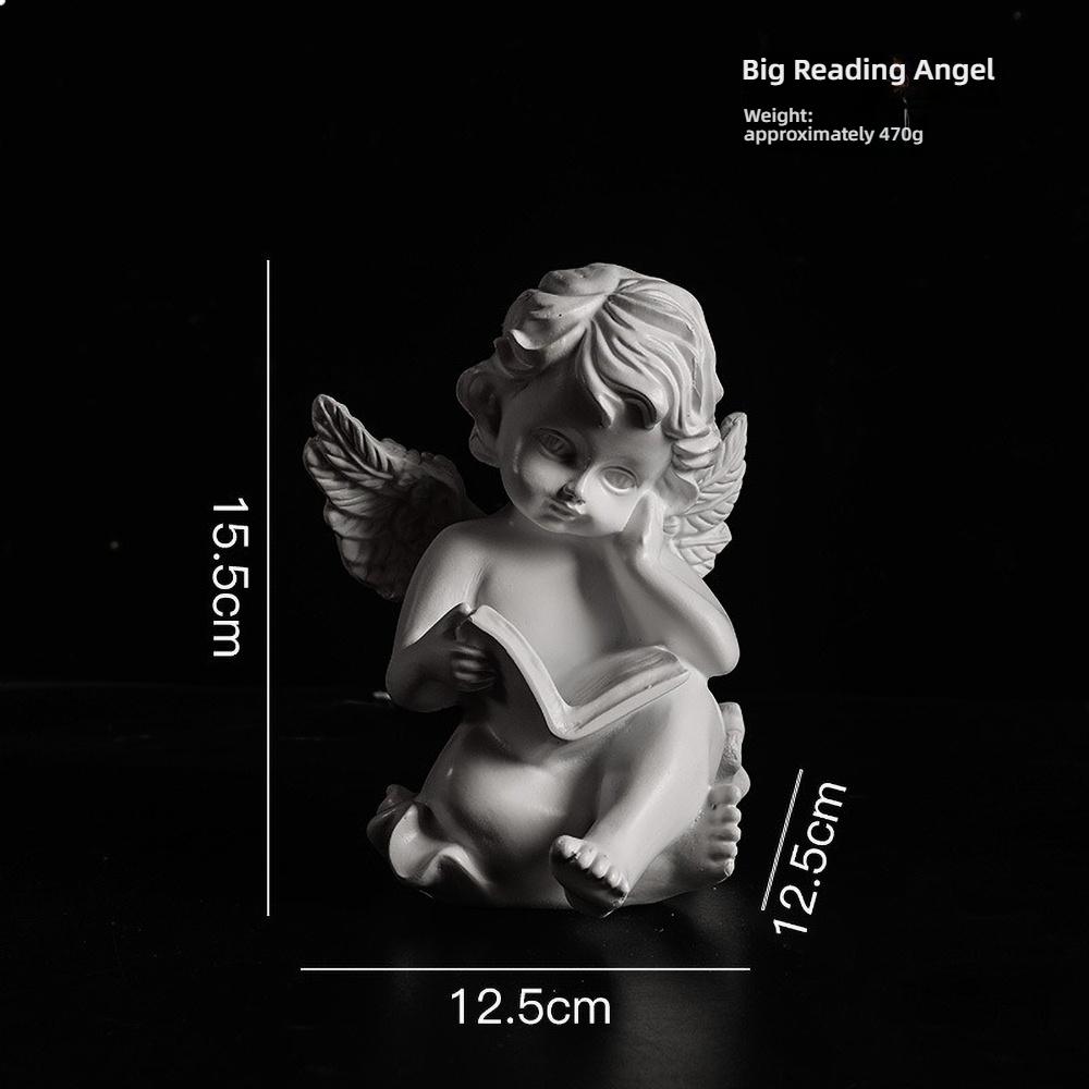 Расписанная вручную полимерная статуэтка читающего ангела - Винтажный декор для книг, Фигурка для домашнего алтаря, Коллекционный подарок, Реквизит для фотографии