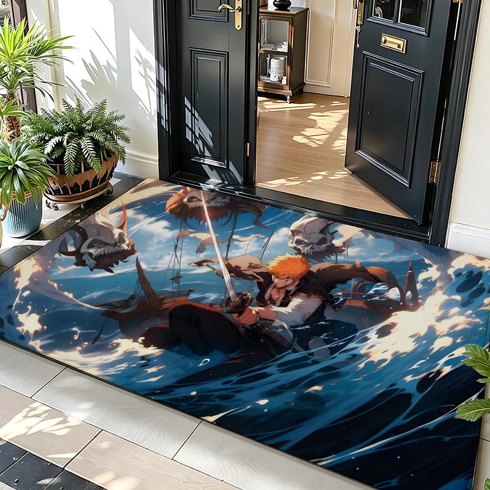 anime B-Bleach Floor Mat Soft Flannel Floor Mat Suitable for Entryways, Living Rooms, Bedrooms, and Bathrooms