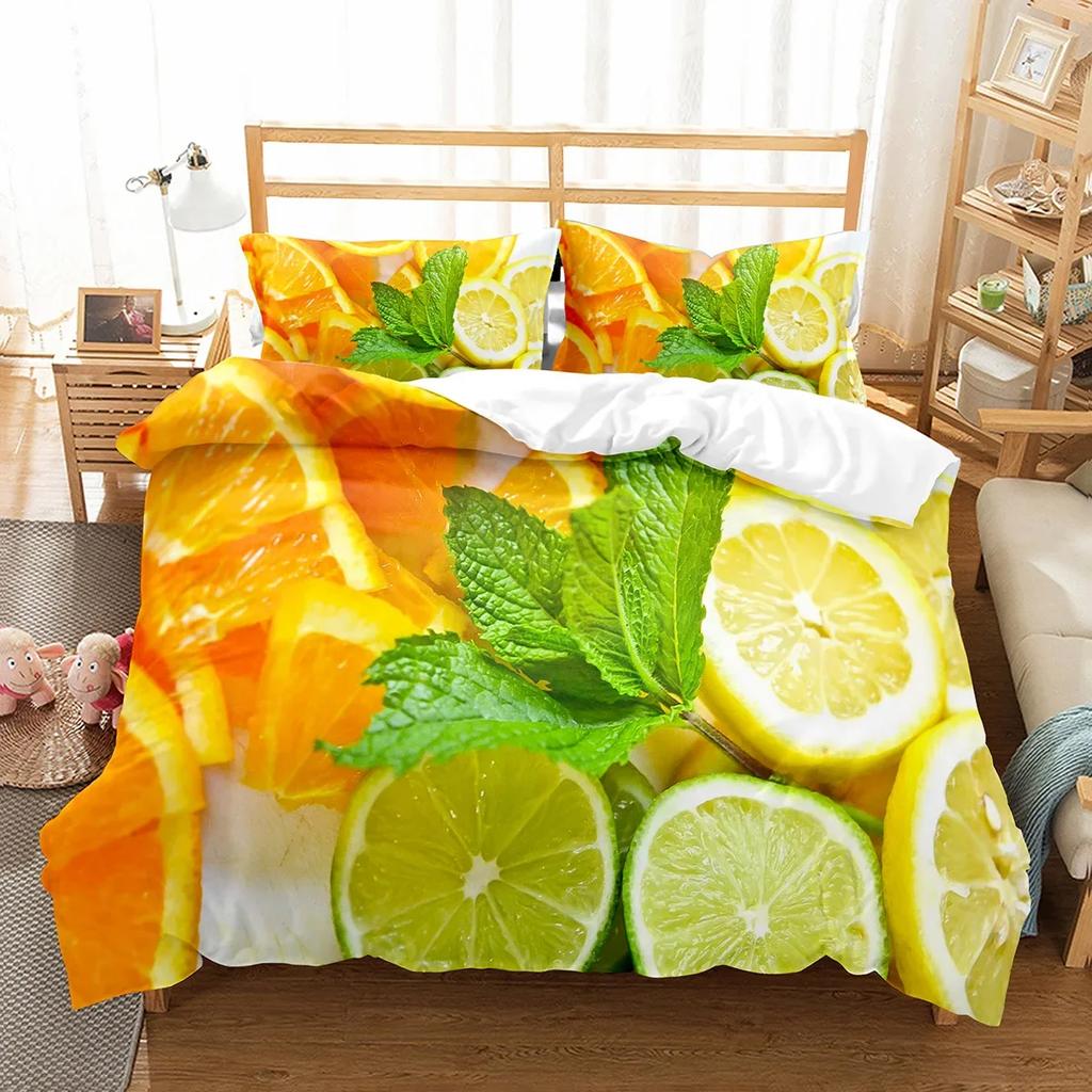 Комплект постельного белья Lemon с рисунком свежих фруктов, двуспальное односпальное одеяло размера King Size для детей, подростков и взрослых, комплект постельного белья, пододеяльник
