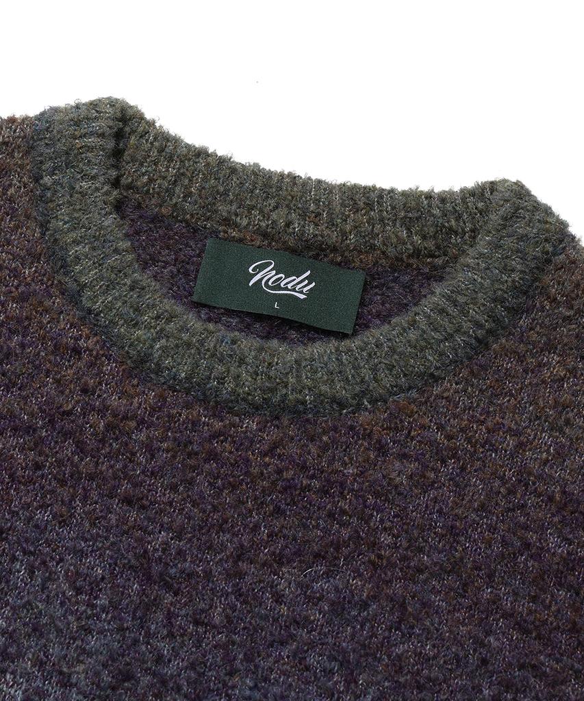 NODU Npn Gradient Boucle Two-Tone Striped Round Neck Long Sleeve Knit [Navy]