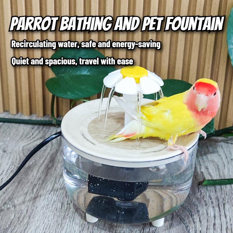 Auto Circulating 2-in-1 Parrot Bath & Pet Water Fountain Drip-Free Design for Small Pets USB Powered Pet Toys Bird Toys