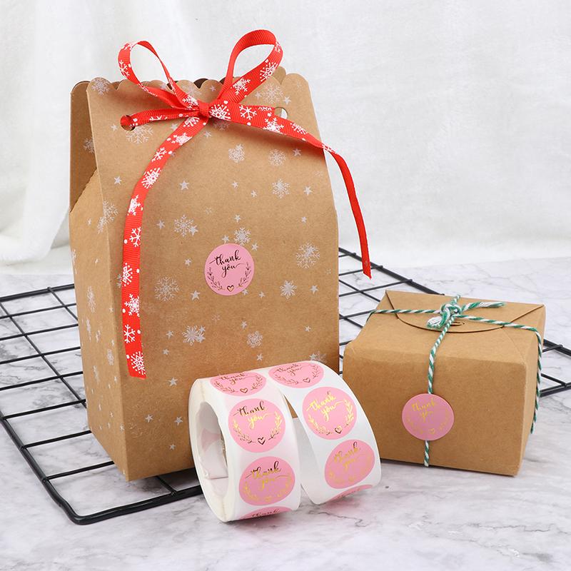 Наклейки с благодарностью, этикетки с золотой фольгой, 500 шт., 1 дюйм, розовые наклейки с подарками