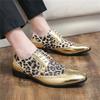 Fashion Classy Gold Leopard Leather Men Shoes Derby Luxury Brogue Pointed Toe Shoe Men Party Wedding Dress Shoes for Men Sapato Social