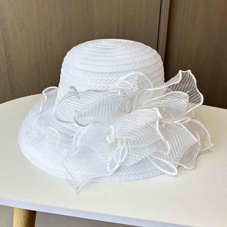 Summer seaside wavy lace big flower pot hat women's travel sun protection sun hat fashionable versatile sunshade beach hat