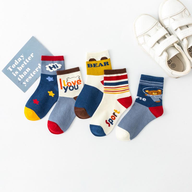 Детские носки с рисунком медведя из мультфильма для детей 0-13 лет, впитывающие пот и ветер, износостойкие, средние носки-трубы